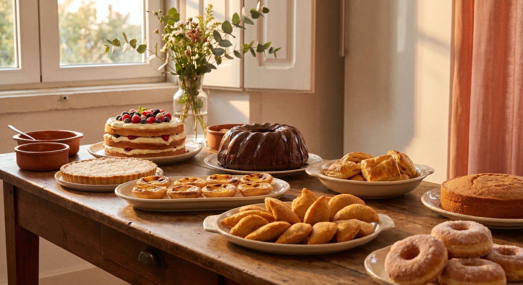 Balcão da Larrysa's Bakery com bolos e salgados caseiros, Pontinha